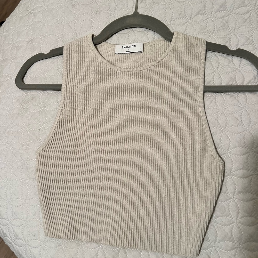 Aritzia Babaton Cream Ribbed Tank Top